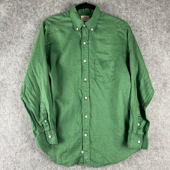 Bensimon 100% Linen Shirt Mens Small Green Button Down Long Sleeve Preppy - Picture 1 of 13